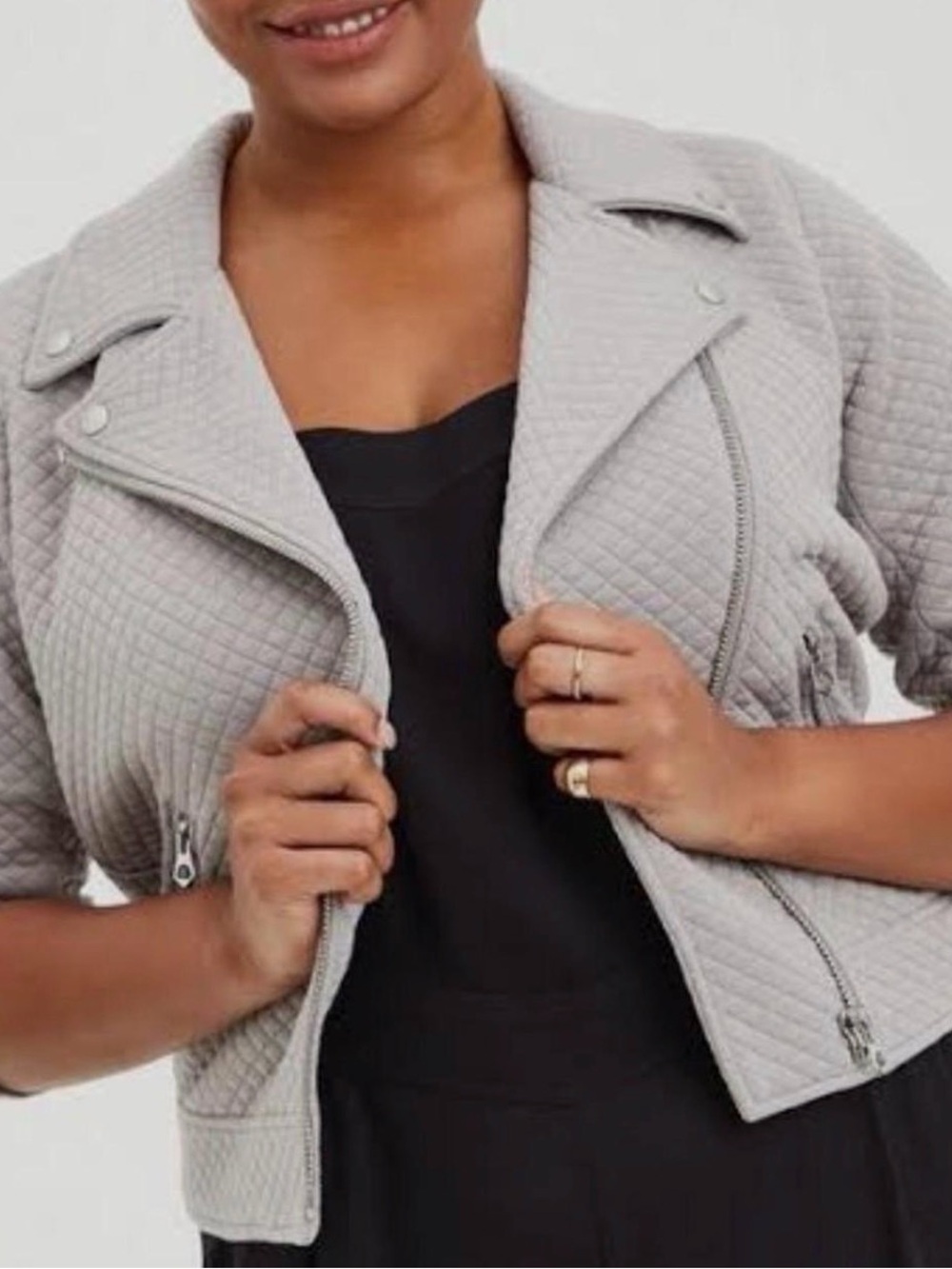NWT Torrid Ash Gray Quilted Knit Moto Jacket Pebble Grey Size 12 L Fall Autumn